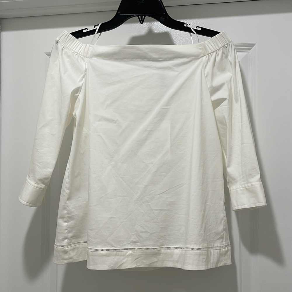 NWT Theory Joscla Blouse Off The Shoulder Top Size Petite XS White Rand Light